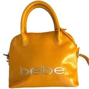 BEBE Satchel Bag Fabiola Stamped "Lizard" Dome Adjustable Shoulder Strap MUSTARD
